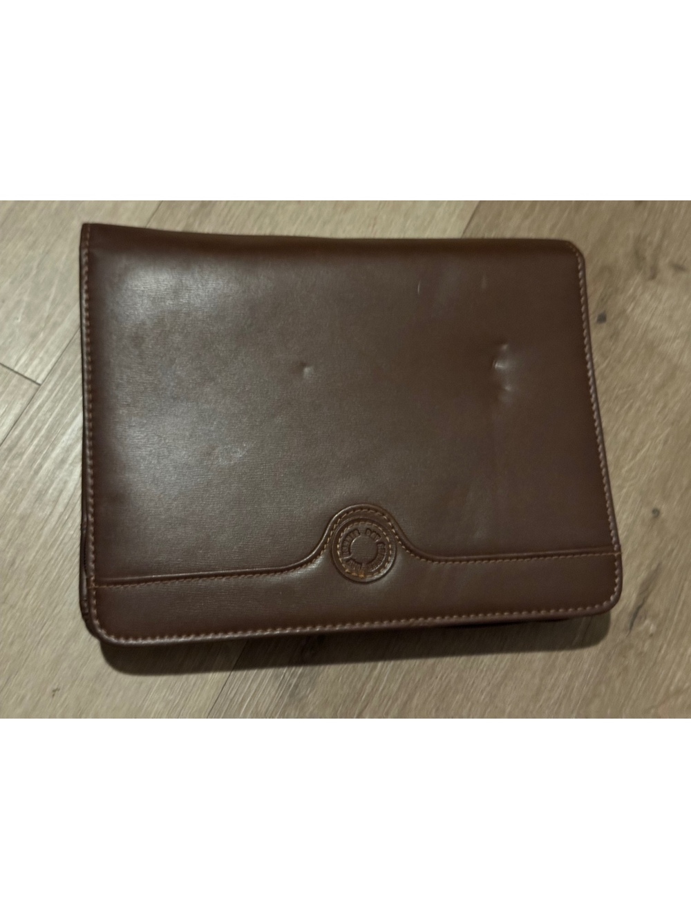 Vintage Brown Leather Zippered Padfolio Ring Binder Organizer Portfolio